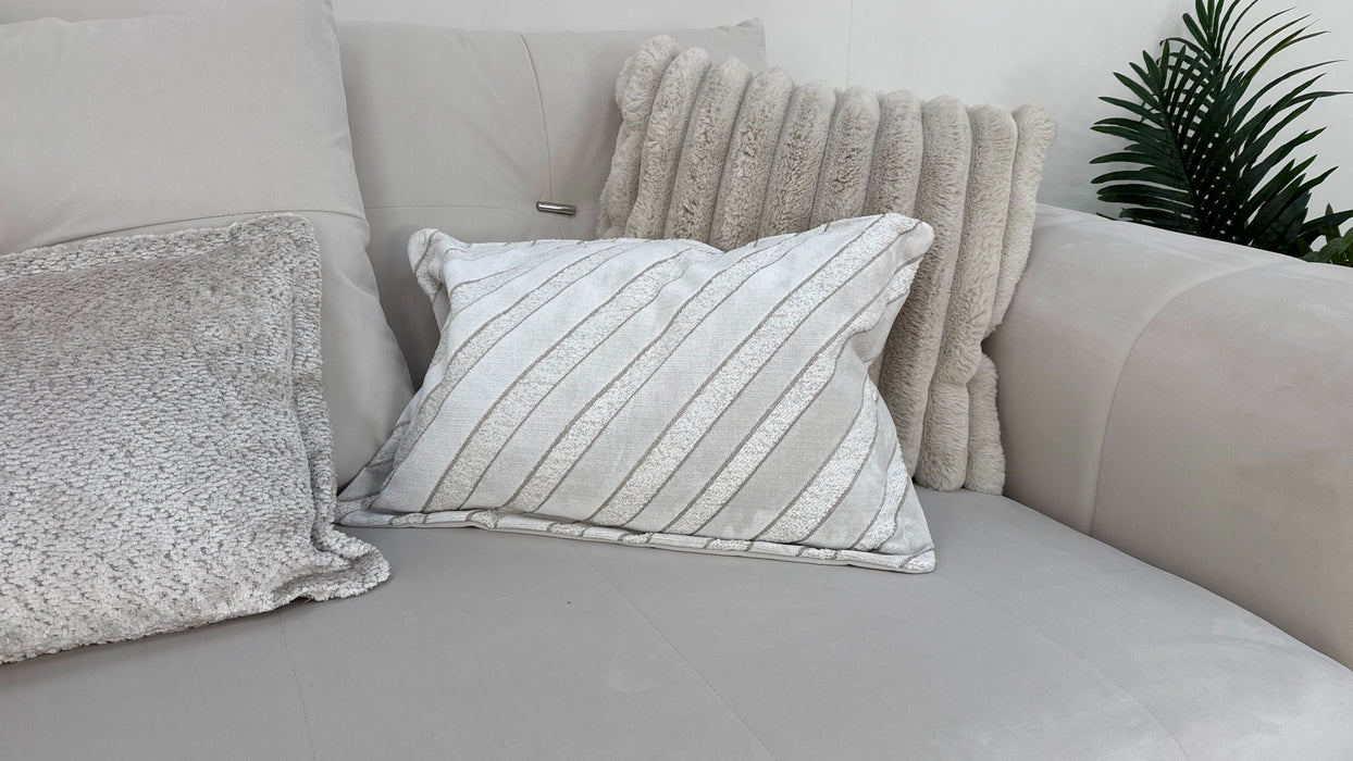 Sofology The Oscar Fabric 4 Seater Silver Trim in Super Matt Velvet Ecru Mix