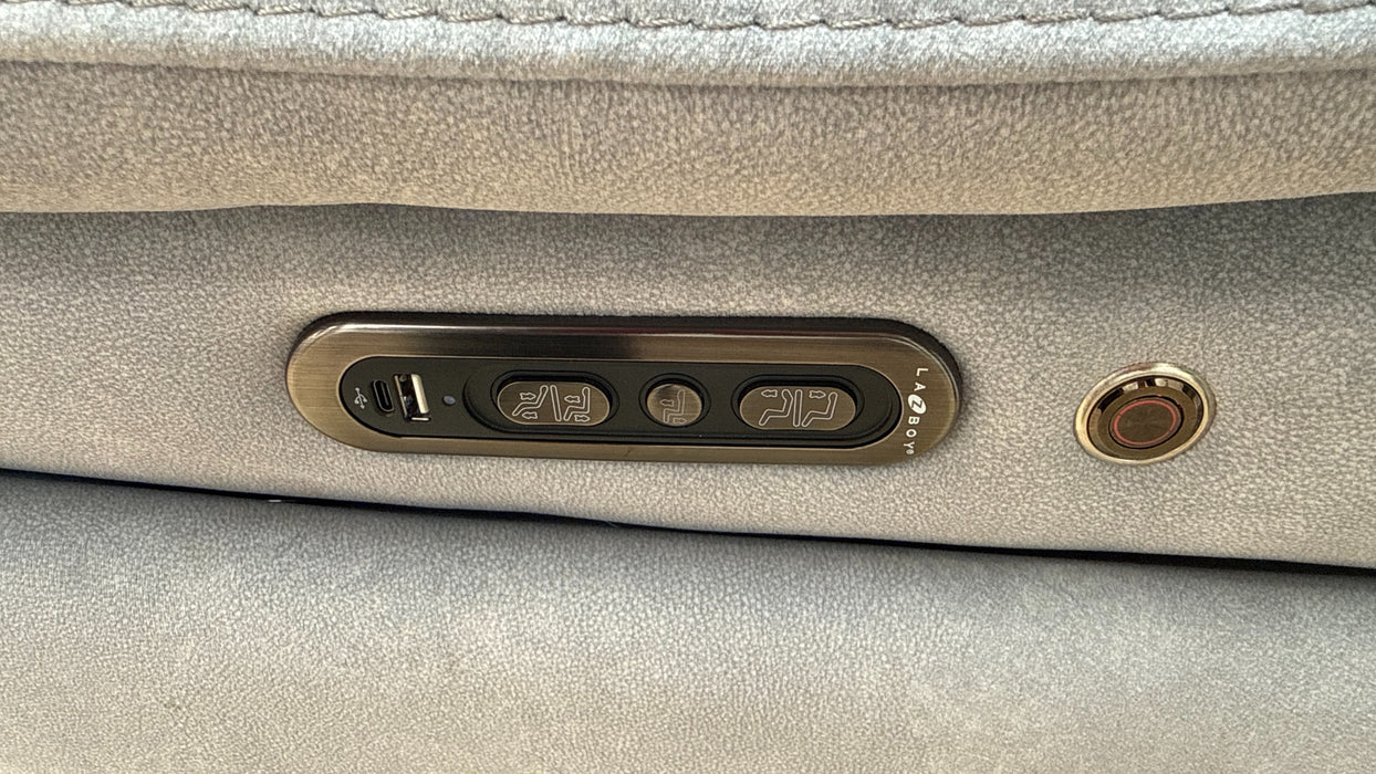 Sofology Portland Fabric 3 Corner Console 1.5 Power Recliner/Headrest Heated Seats in Lifestyle Flecked Silver