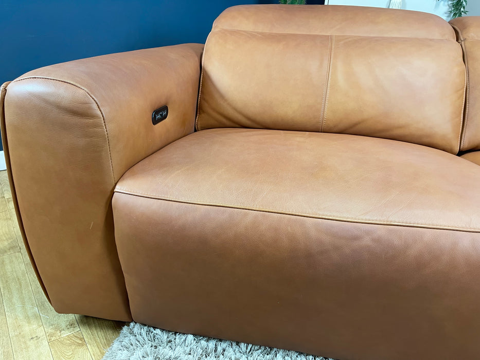 Bohemia 3 Seater Power Recliner Power Headrest Relaxed Tan Matt Leather (WA2)