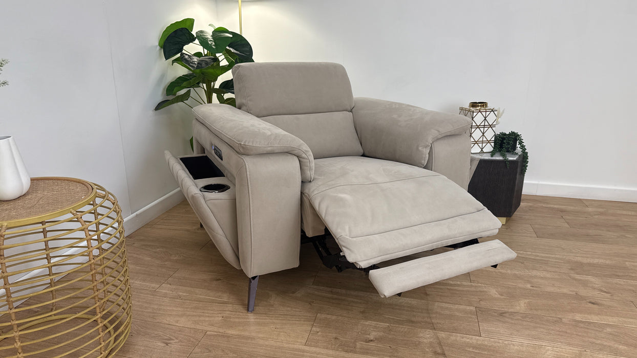 Sofology The Fratelli Fabric Chair Power Recliner/Headrest in Lifestyle Nubuck Feel Stone