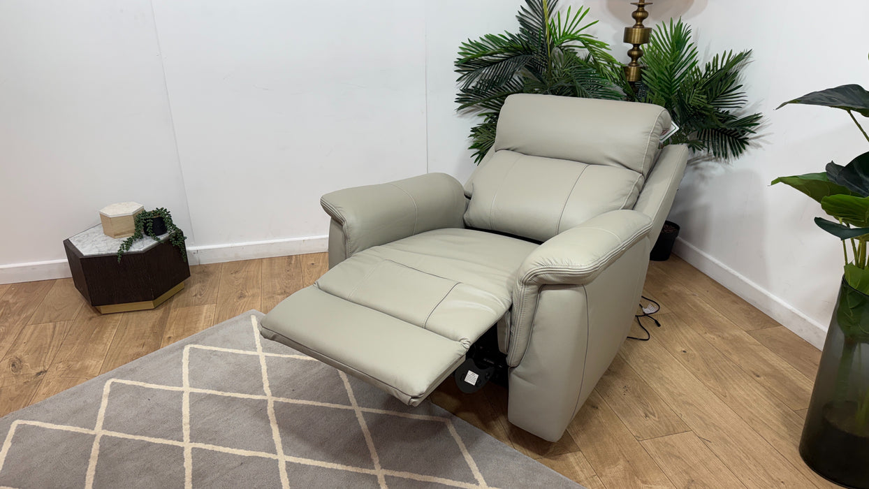 Sofology Bradie Leather Chair Power Recliner/Headrest in Trusty Embossed Light Grey
