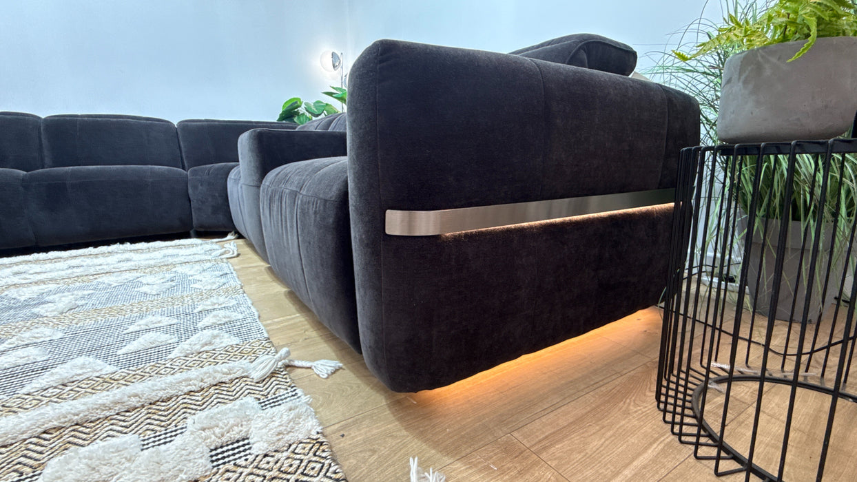 Sofology Lumiere Fabric 3 Corner 3 Console Power Recliner/Headrest Heated Seats in Relaxed Chenille Raisinric