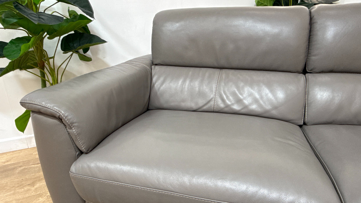 Sofology Illinois Leather 3 Seater Power Recliner/Headrest Heated Seats in Trusty Soft Sheen Fossil Grey