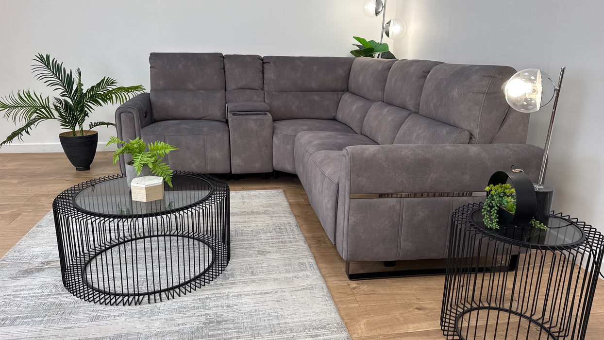 Sofology The Ravello Fabric 1 Corner 2 Console Power Recliner/Headrest in Lifestyle Flecked Mocha