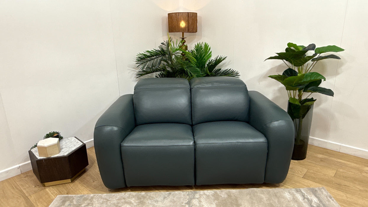 Sofology Drift Leather 2 Seater Power Recliner/Headrest in Trusty Embossed Peacock