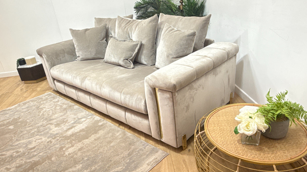 Sofology Oscar Fabric 3 Seater Gold Trim in Fine Textured Chenille Stone