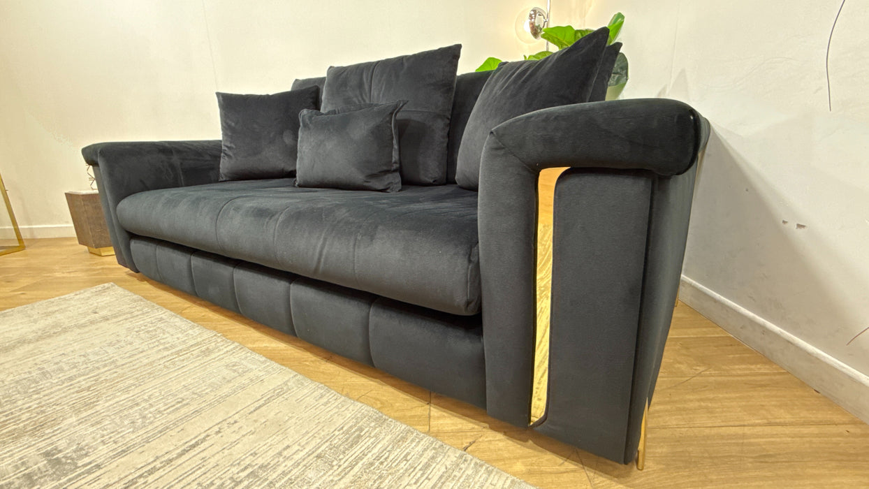 Sofology Oscar Fabric 3 Seater Gold Trim in Super Matt Velvet Black