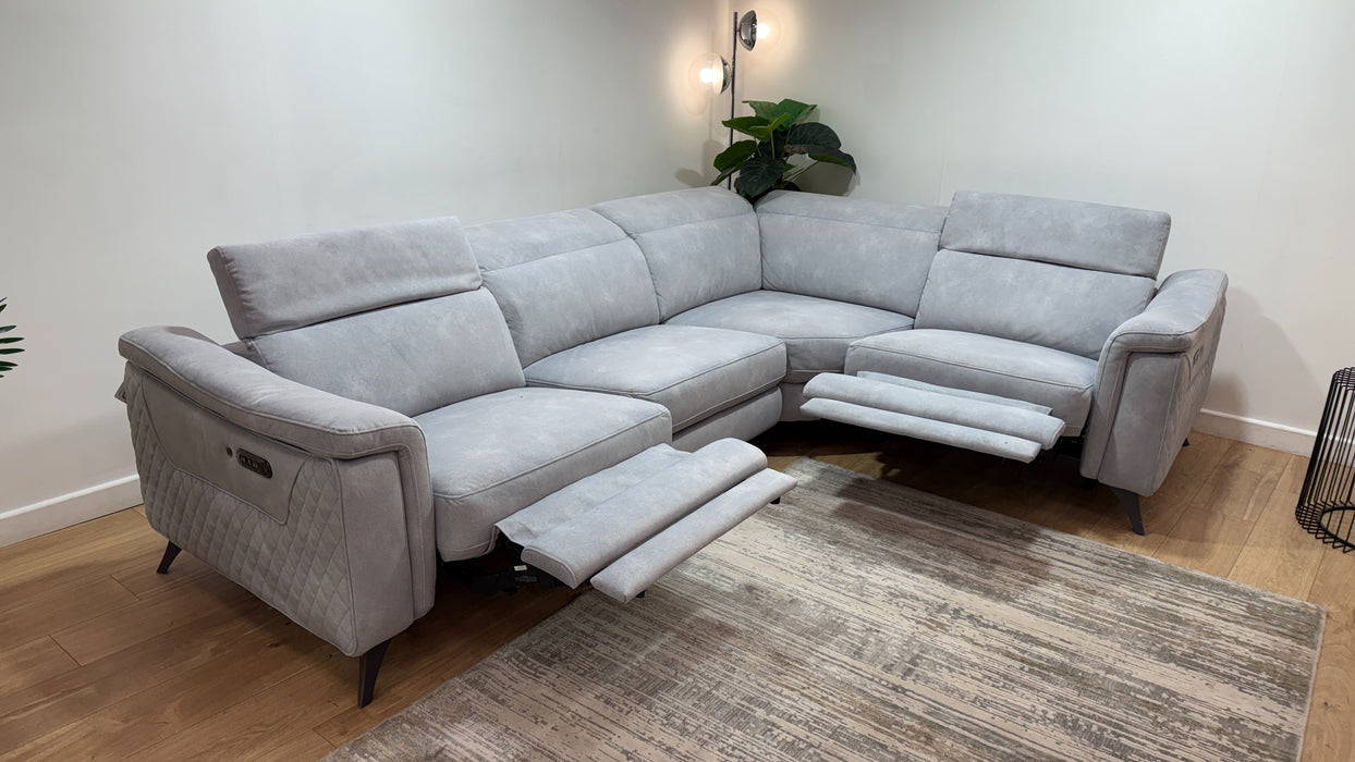 Sofology Ezra Fabric 3 Corner 1.5 Power Recliner/Headrest Heated Seat in Lifestyle Flecked Silver