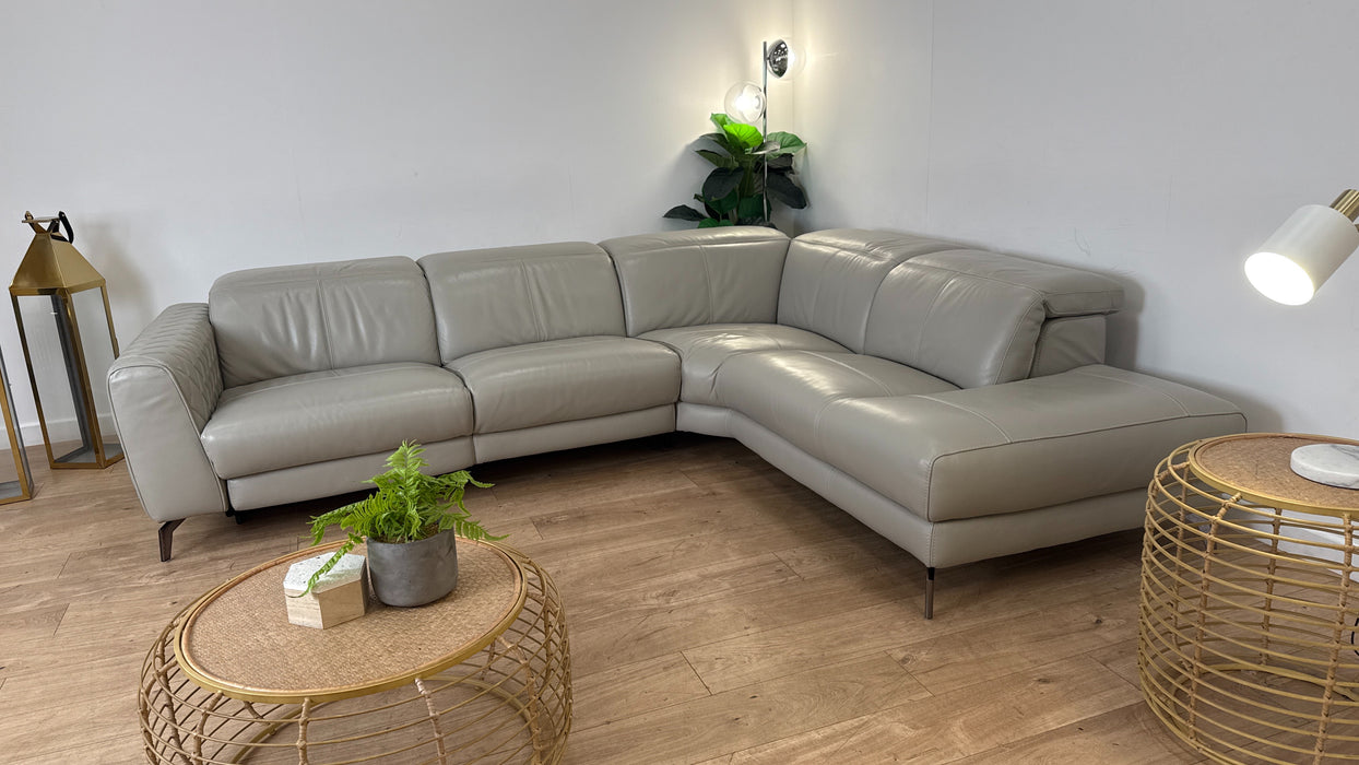 Sofology The Tolouse Leather Corner in Trusy Sheen Cloud Grey