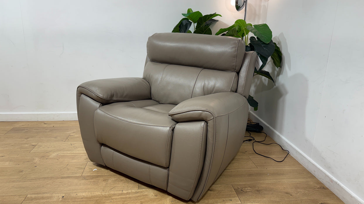 Sofology Radleigh Leather Chair Power Recliner/Headrest in Trusty Soft Sheen Taupe
