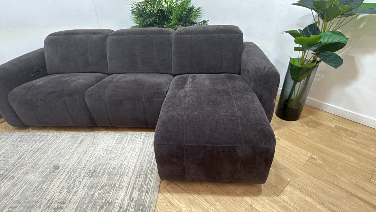 Sofology Lumiere Fabric 4 Seater Chaise Power Recliner/Headrest in Relaxed Chenille Raisin