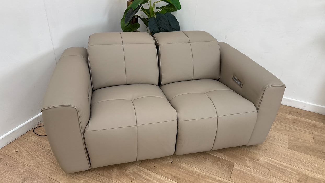 Sofology The Riviera Leather 2 Seater Power Recliner/Headrest in Trusty Super Matt Putty