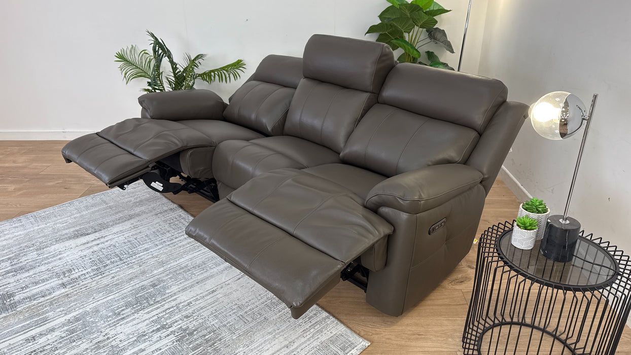 Gracie 3 Seater - Leather Sofa Power Recliner & Headrest - Urban Grey