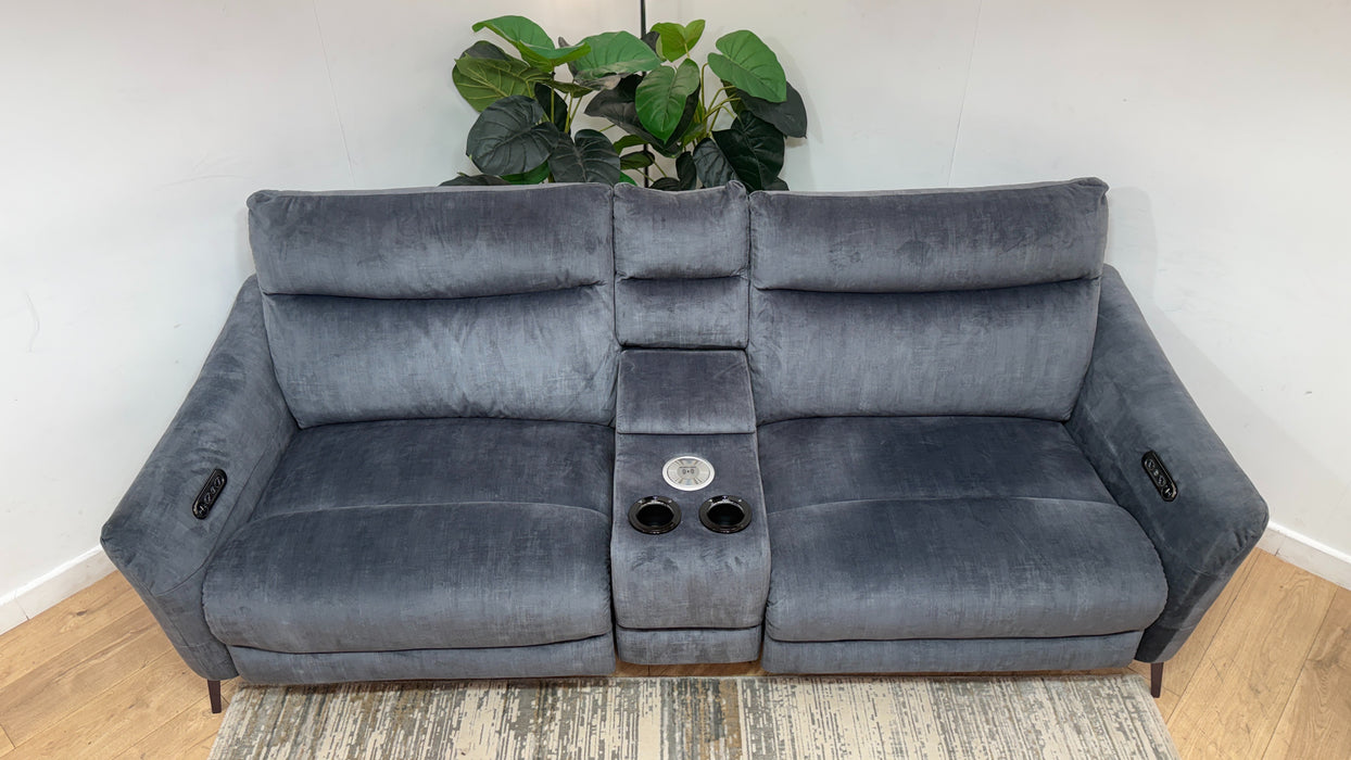 Sofology Renato Fabric 2.5 Seater Console Power Recliner in Heritage Velvet Granite
