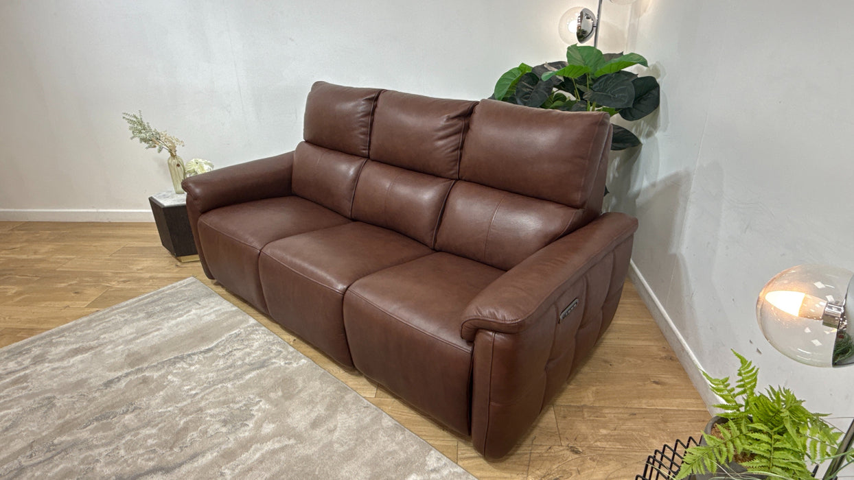 Sofology Ripley Leather 3 Seater Power Recliner/Headrest Lumbar Support in Trusty Embossed Chestnut