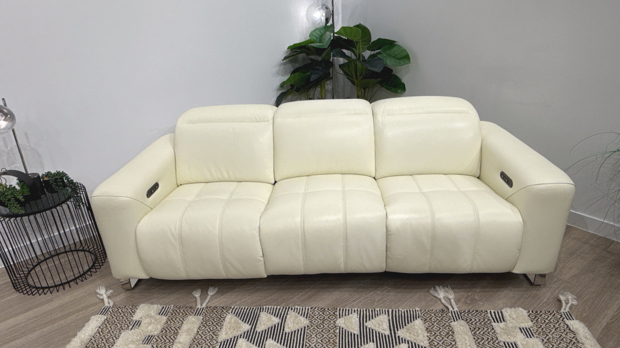 Sofology Marvella Leather 3 Seater Power Recliner/Headrest in Trusty Sheen White