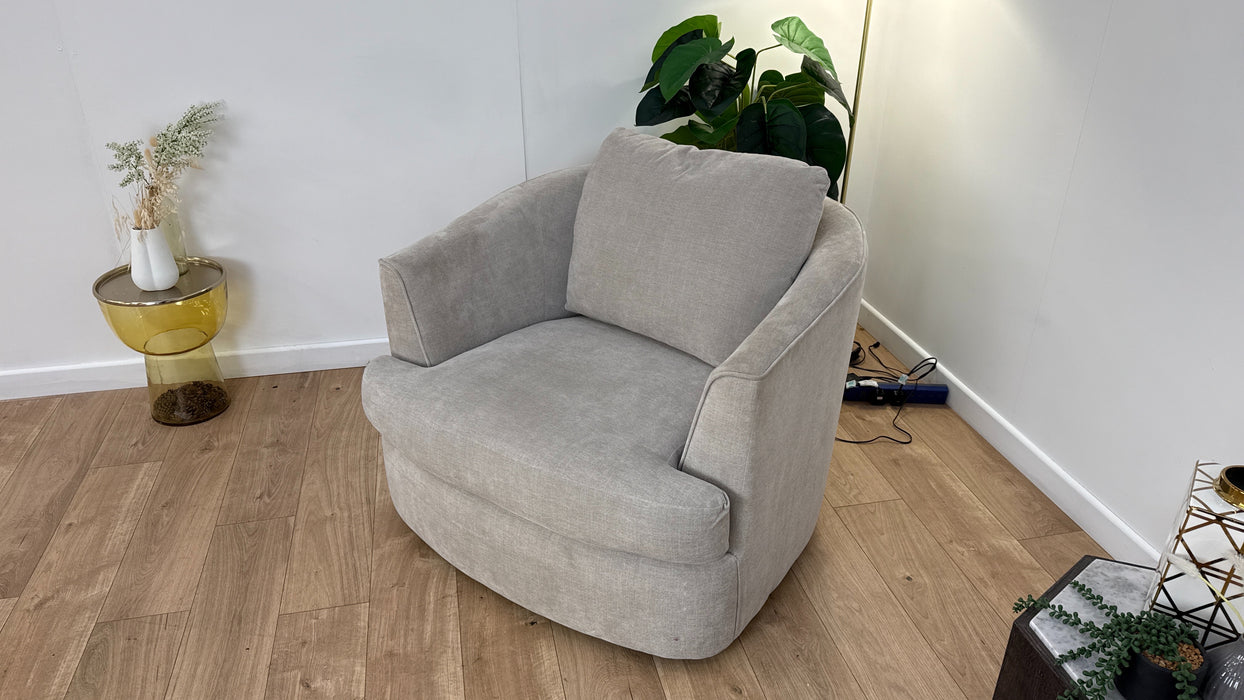 Sofology Mayfair Fabric Swivel Chair in Soft Chenille Linen/Pearl
