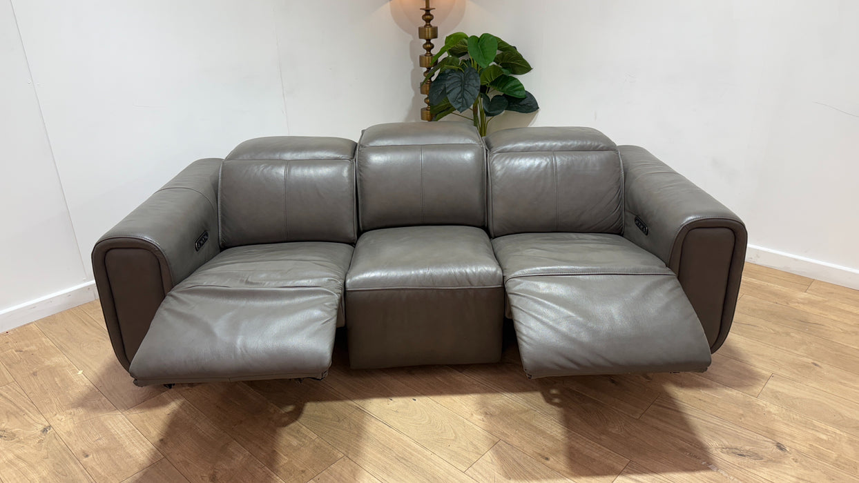 Sofology Premiere Leather 3 Seater Power Recliner/Headrest in Trusty Embossed Grey