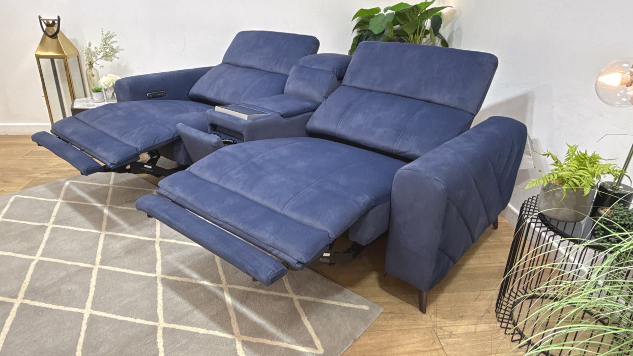 Sofology Allure Fabric 2.5 Seater Screen Console Power Recliner/Headrest Heated Seats Lumbar Support Speakers in Lifestyle Flecked Navy