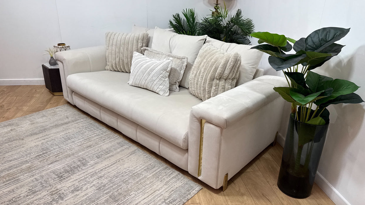 Sofology Oscar Fabric 3 Seater Gold Trim in Super Matt Velvet Ecru Mix