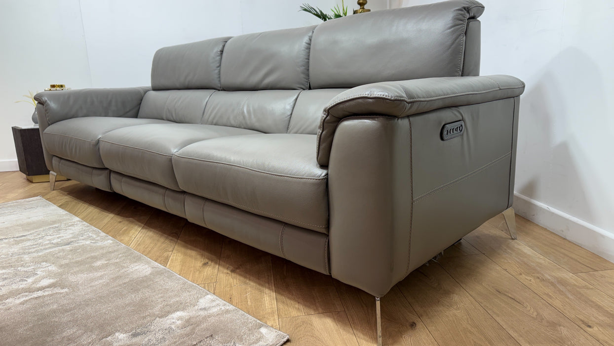 Sofology Illinois Leather 4 Seater Split Power Recliner/Headrest in Trusty Soft Sheen Fossil Grey
