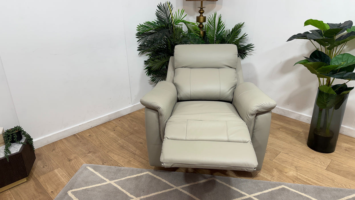 Sofology Bradie Leather Chair Power Recliner/Headrest in Trusty Embossed Light Grey