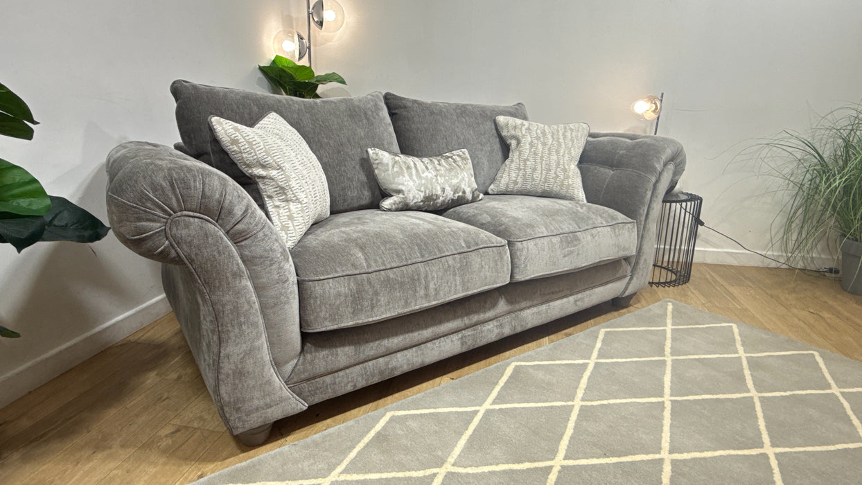 Sofology Highgrove Fabric 3 Seater Full Back Extra Flex Seats in Luxury Deep Pile Chenille Grey Mix