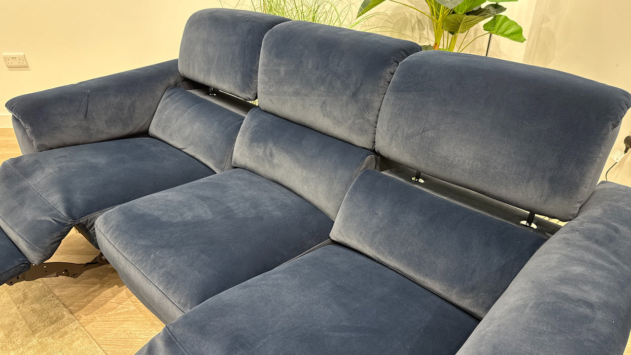 Sofology Illinois Fabric 3 Seater Power Recliner/Headrest in Lifestyle Mottled Navy Blue