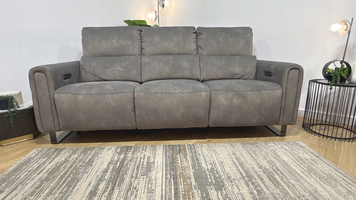 Sofology Ravello Fabric 3 Seater Power Recliner/Headrest in Lifestyle Flecked Mocha