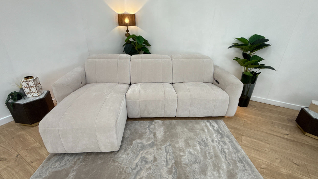 Sofology Lumiere Fabric 4 Seater Chaise Power Recliner/Headrest in Relaxed Chenille Cotton