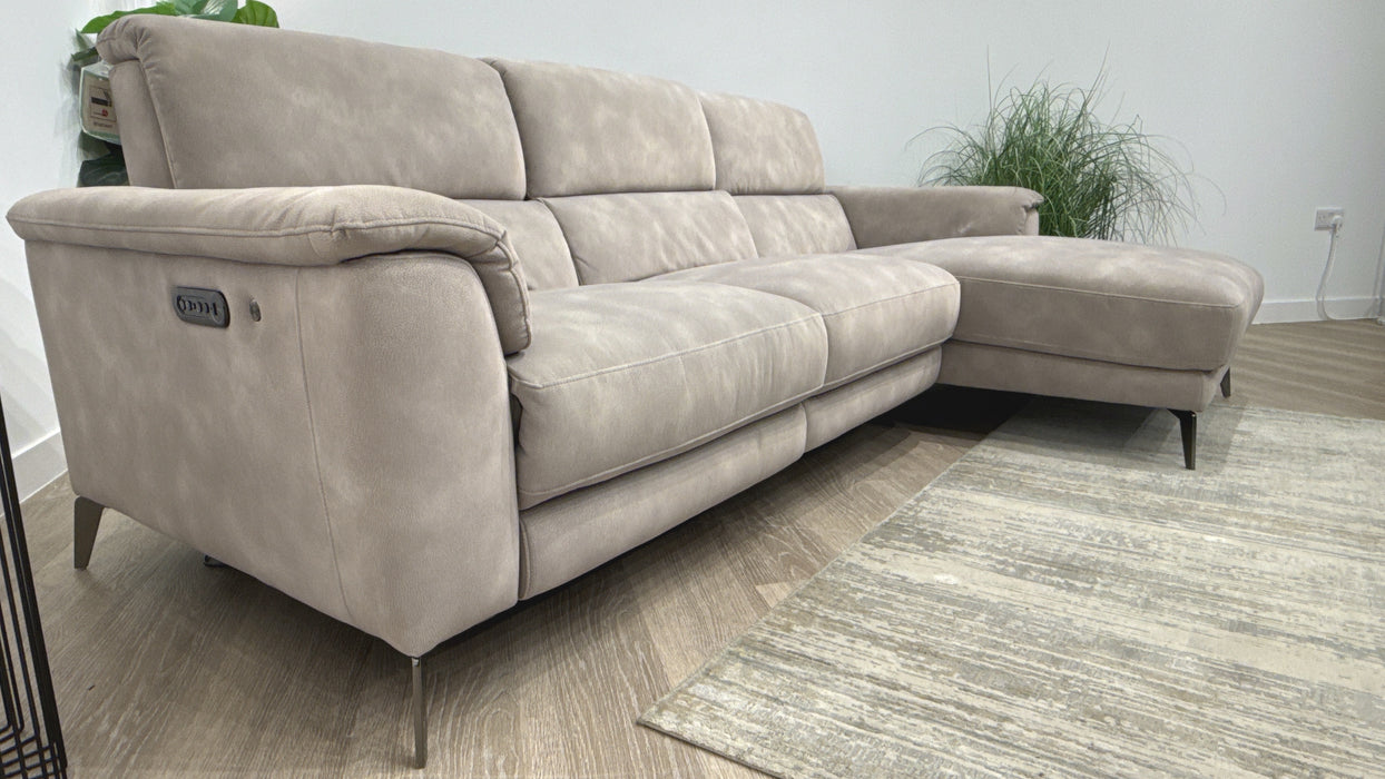 Sofology Illinois Fabric 3 Seater Chaise Power Recliner/Headrest Heated Seats in Lifestyle Mottled Marble