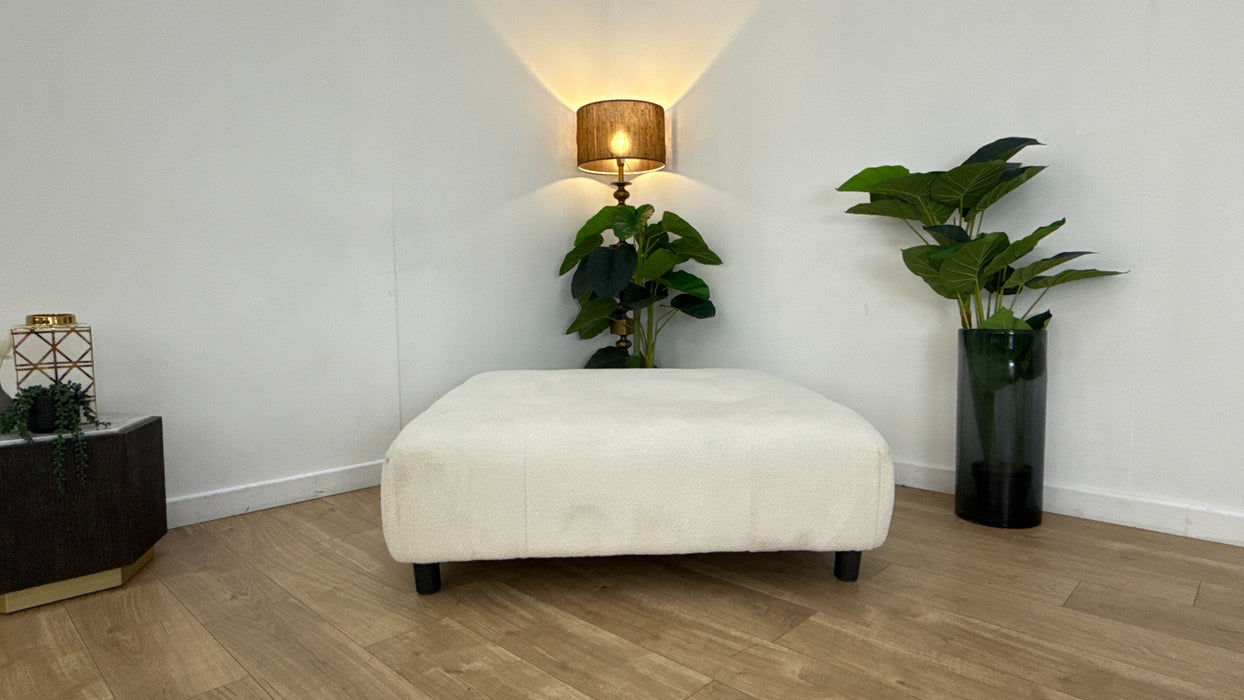 Sofology The Marble Arch Fabric Designer Footstool in Cosy Boucle Plain Ecru
