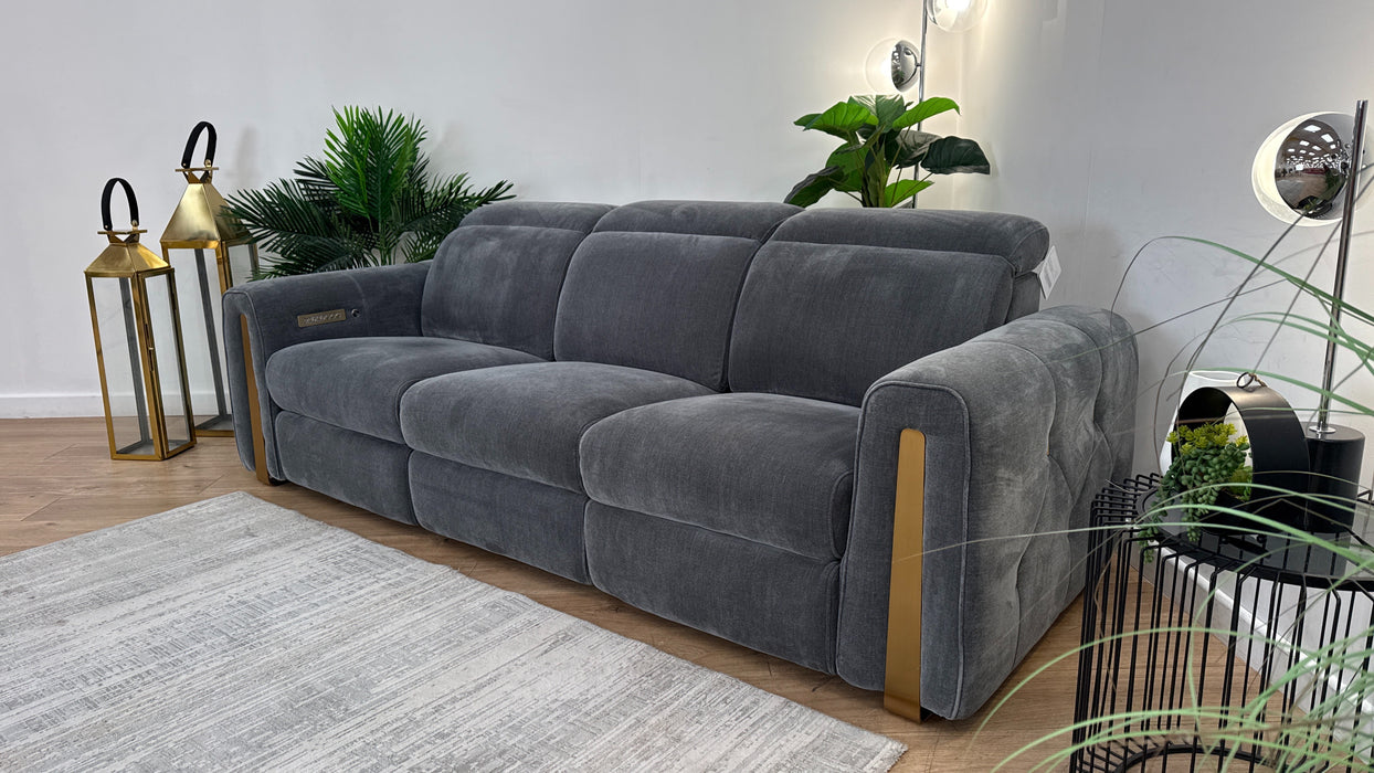 Sofology Kingsbridge Fabric 3 Seater Power Recliner/Headrest Heated Seat in Relaxed Chenille Charcoal