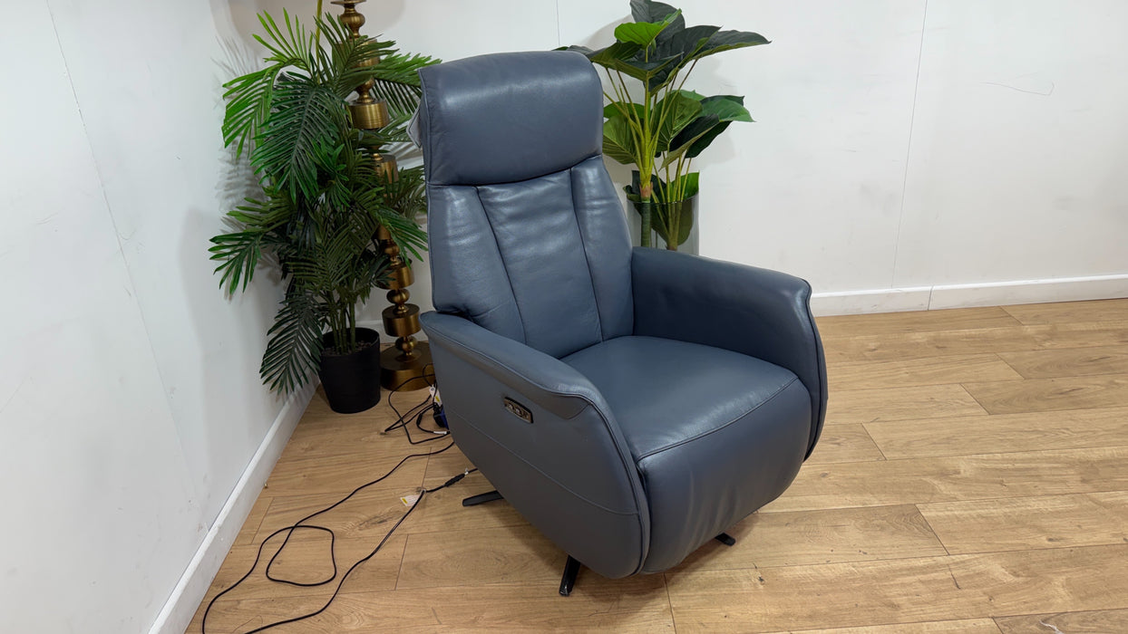 Sofology Heston Leather Chair Power Recliner in Trusty Soft Sheen Smoke Blue