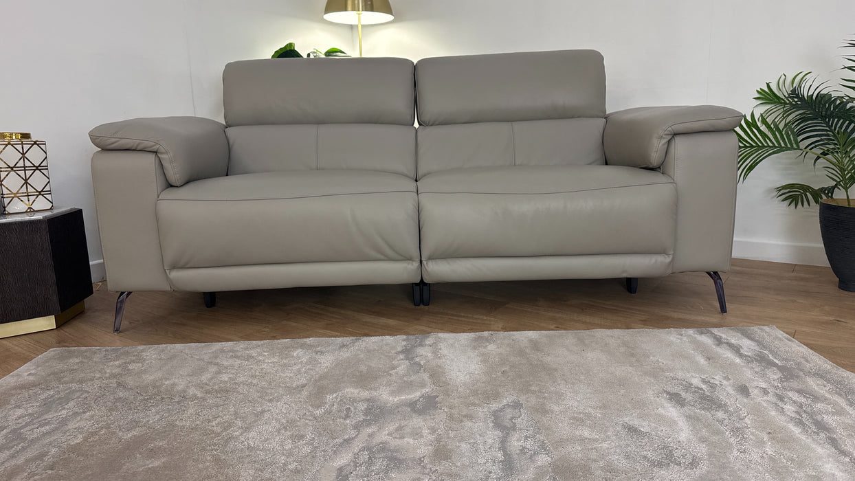 Sofology The Fratelli Leather 2.5 Seater Power Recliner/Headrest in Trusty Embossed Light Grey