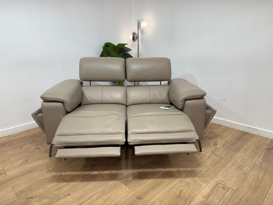Sofology Fratelli Leather 2 Seater Power Recliner/Headrest in Trusty Embossed Stone