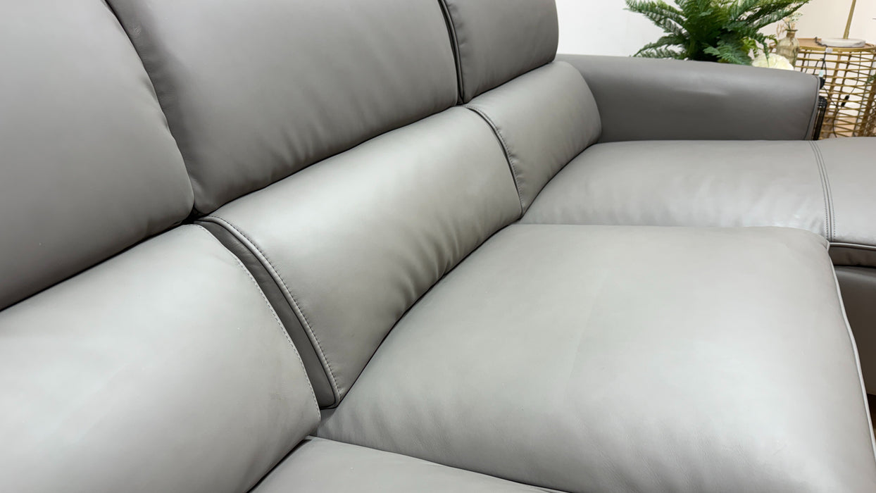 Sofology Viento Leather 3 Seater Chaise Power Recliner/Headrest Lumbar Heated Seat in Trusty Super Matt Storm Grey
