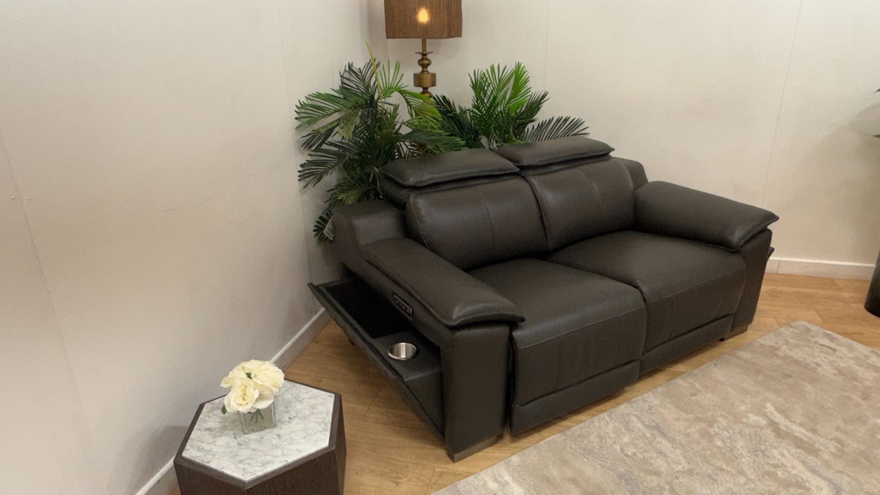 Sofology Benz Leather 2 Seater Power Recliner/Headrest in Trusty Sheen Charcoal