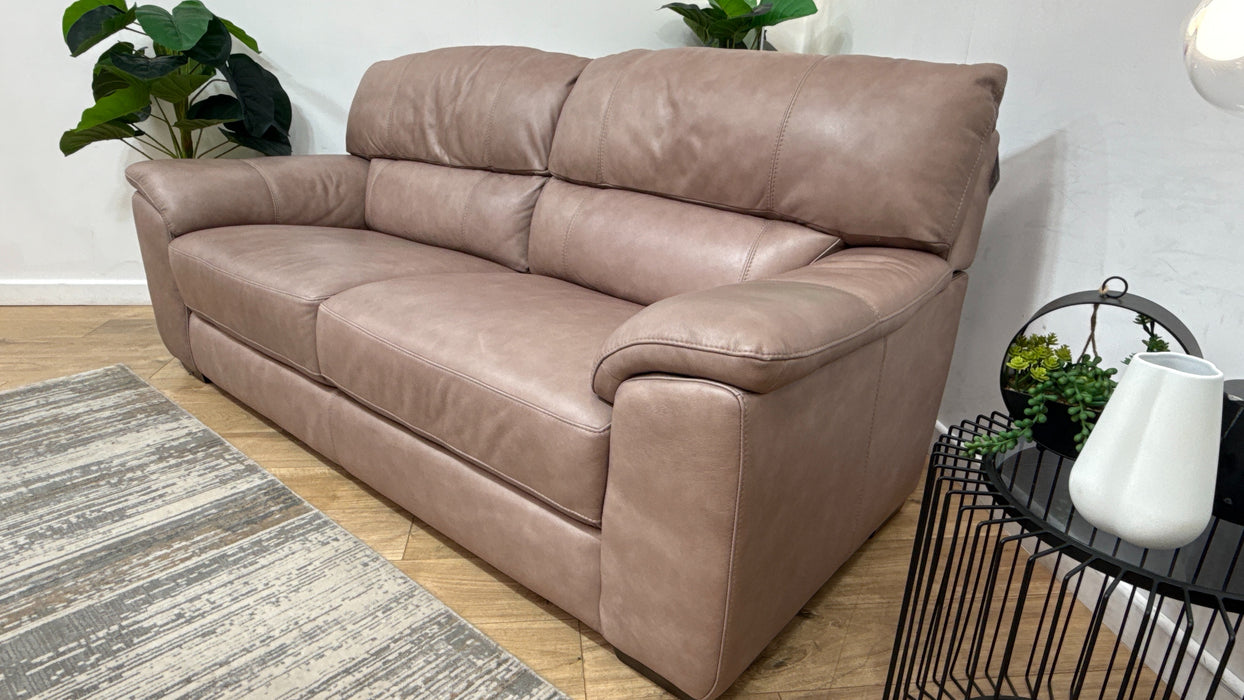 Sofology Santina Leather 3 Seater in Relaxed Soft Stone