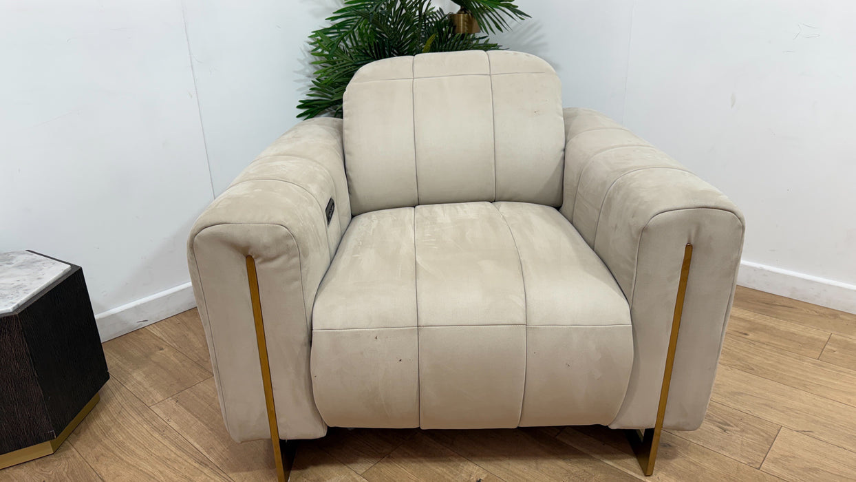 Sofology Paramount Fabric Chair Power Recliner/Headrest Speakers in Lifestyle Nubuck Feel Stone