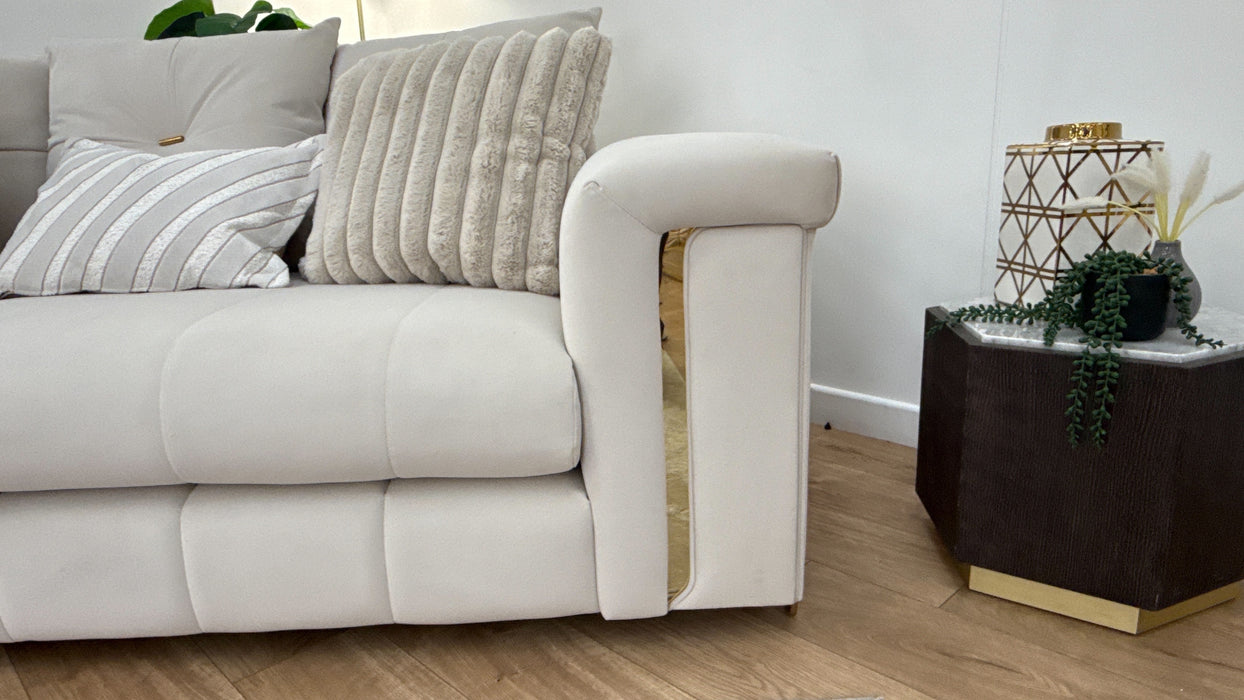 Sofology The Oscar Fabric 2 Seater with Gold Trim in Super Matt Velvet Ecru