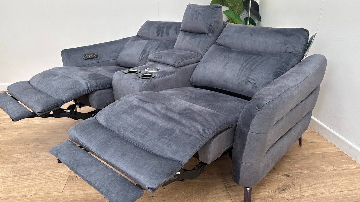 Sofology Renato Fabric 2 Seater Console Power Recliner Speakers in Heritage Velvet Granite