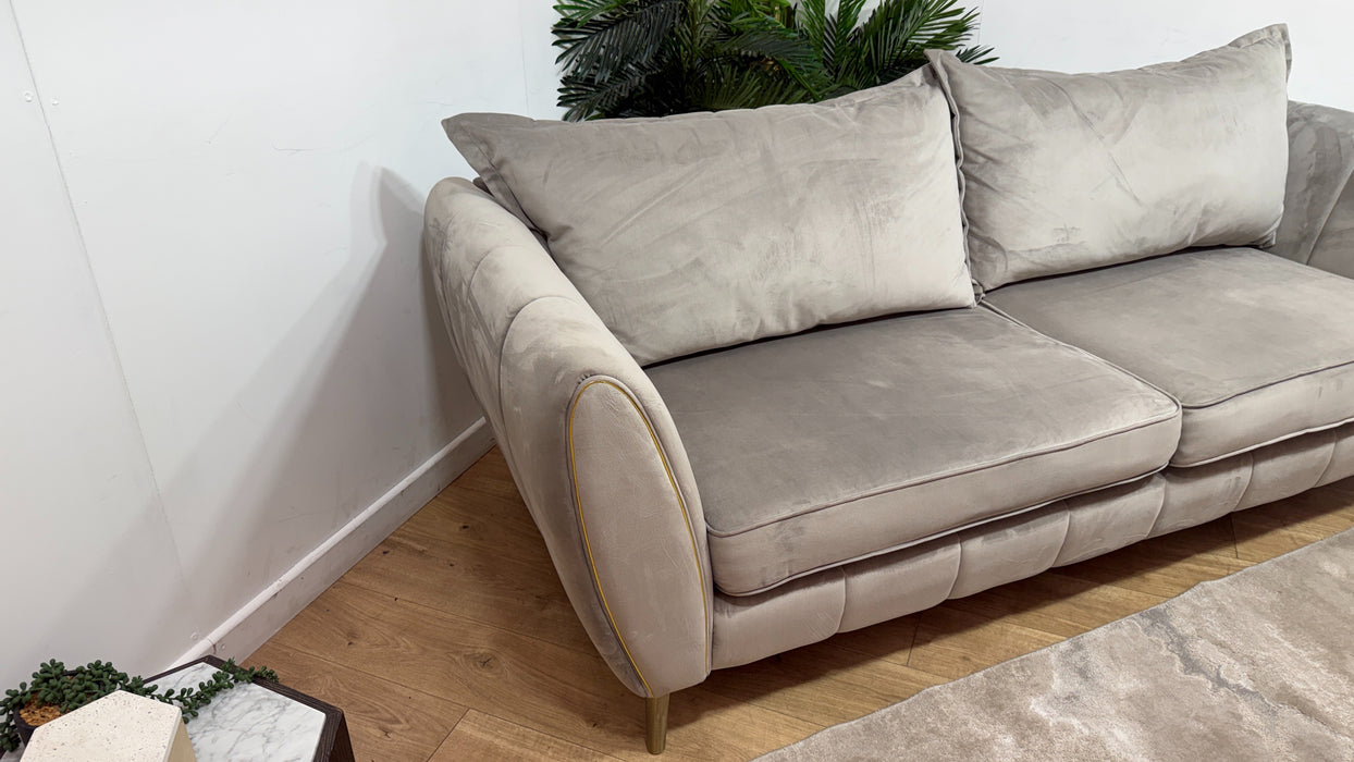 Sofology Gabrielle Fabric 4 Seater Gold Trim in Plush Pebble/Alexa Truffle Mix