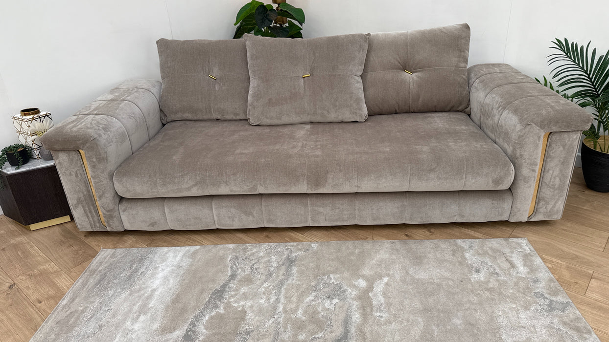 Sofology The Oscar Fabric 4 Seater Gold Trim in Fine Textured Chenille Stone Mix
