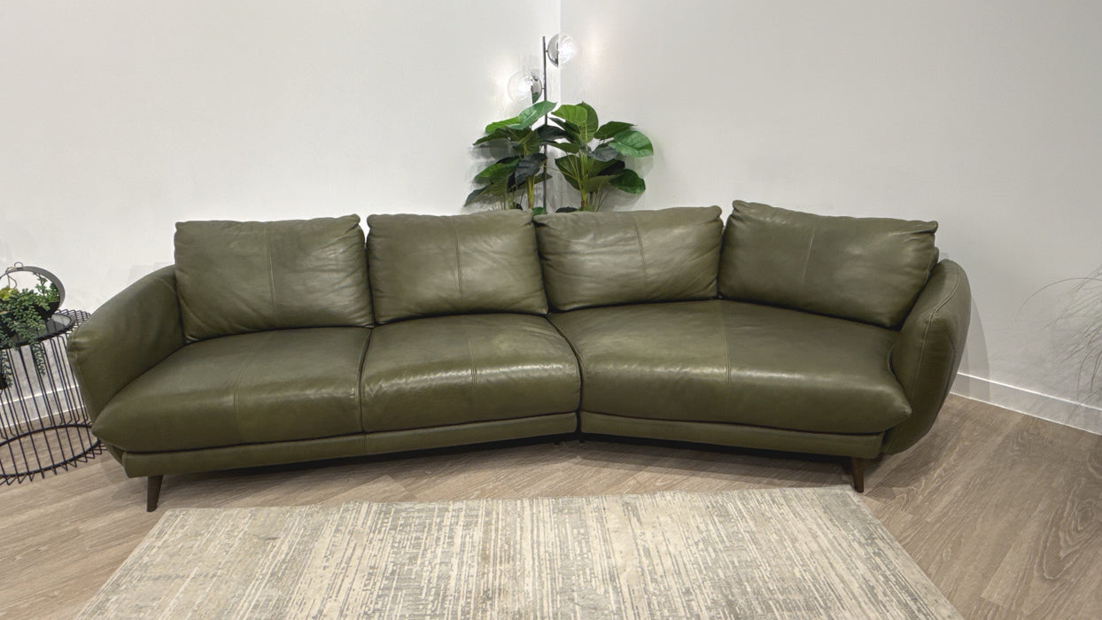 Sofology Adler Leather 4 Seater Asymmetric in Relaxed Soft Olive