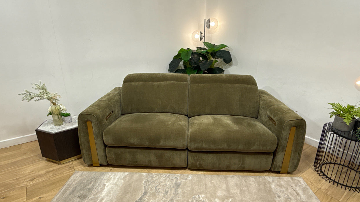 Sofology Kingsbridge Fabric 2.5 Seater Power Recliner/Headrest Heated Seats in Relaxed Chenille Olive Green