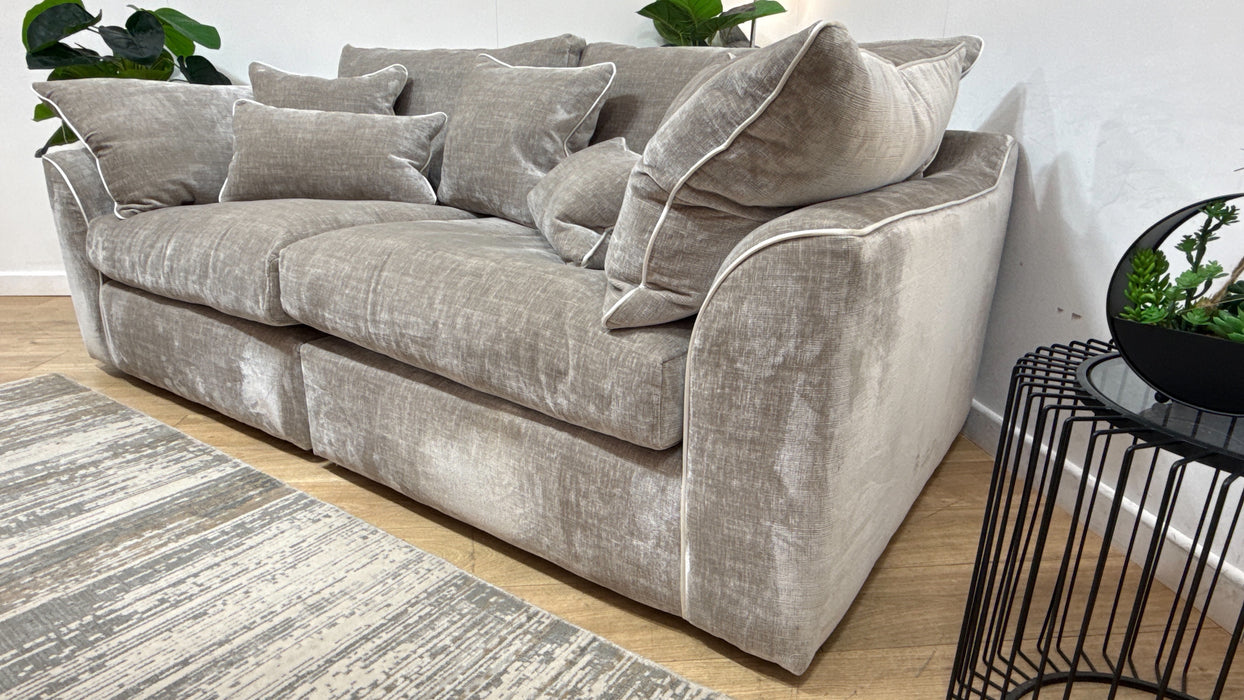 Sofology Georgio Fabric 4 Seater Split Feather Flex Seats in Luxe Chenille Stone Mix