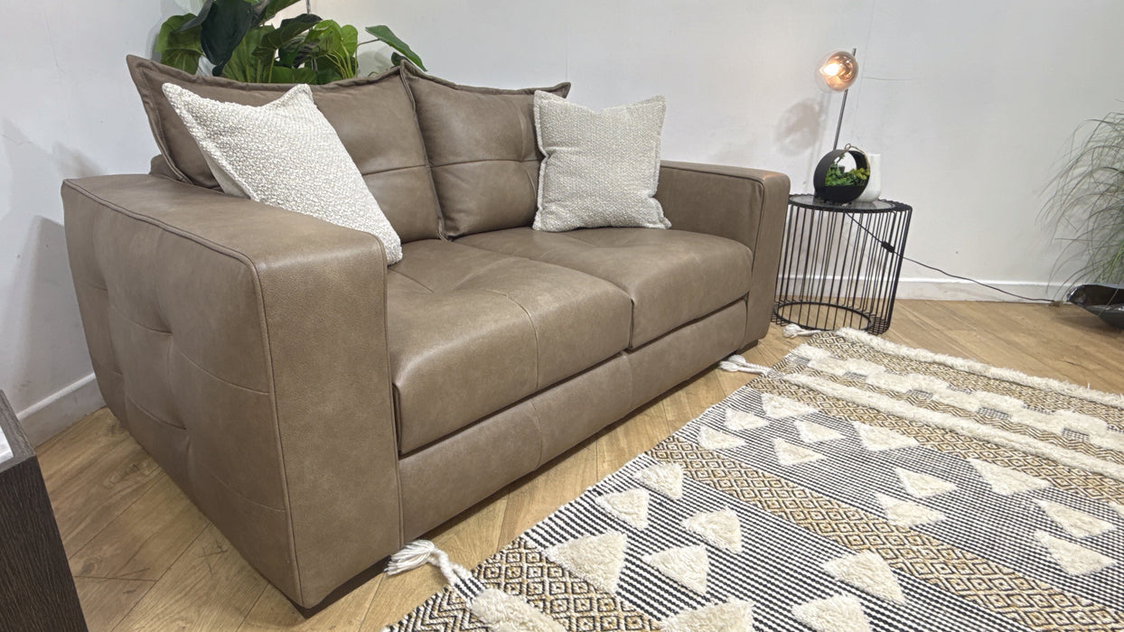 Sofology Artisan Leather 3 Seater in Relaxed Natural Grain Taupe/Natural Mix