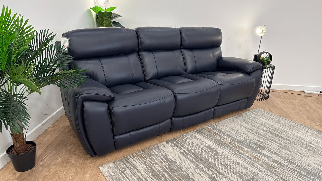 Sofology The Radleigh 3 Seater Recliner in Trusty Soft Sheen Leather Navy Blue