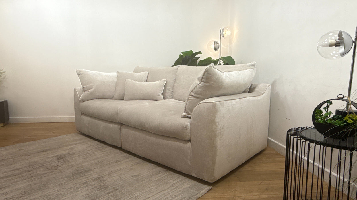 Sofology Georgio Fabric 4 Seater Split Feather Flex Seats in Luxe Chenille Oyster Mix